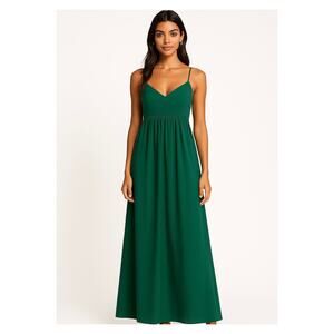 Amanda Uprichard 100% Silk Green Maxi Bridesmaid Dress Medium Floor Length Gown